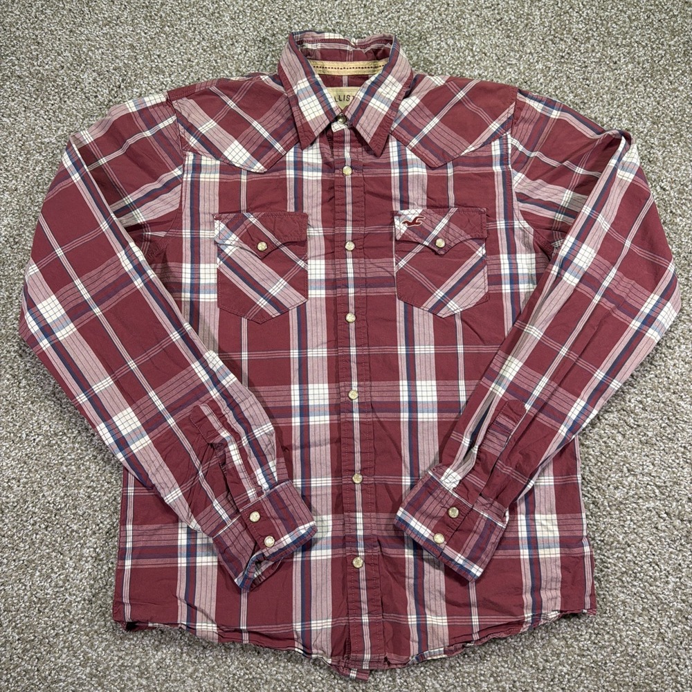 Men's Hollister Y2K Pearl Snap Medium Plaid Western Dad Core Essentials